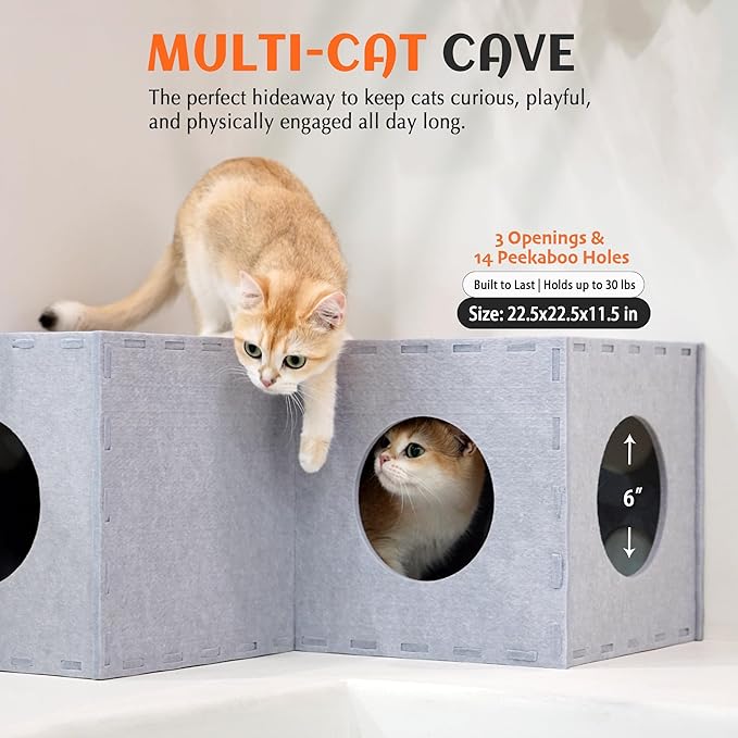 PETKARAY Cat Tunnel, Original Cat Hideaway Cave for Indoor Cats, Large Kitten Play Tubes and Tunnels, Soft Felt Cat Toy with Interactive Peek Hole