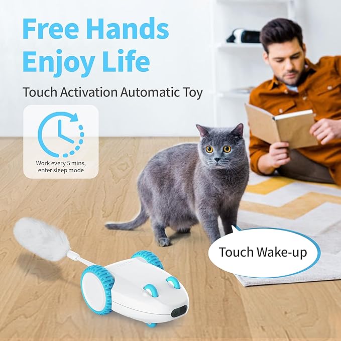 PETGEEK Automatic Cat Mouse Toys Interactive Cat Toys for Indoor Cats, Smart Sensing Moving Electric Cat Toys with Catnip Wand, USB Rechargeable Remote Control Squeaky Mouse Cat Toy, 3 Catnip Tails