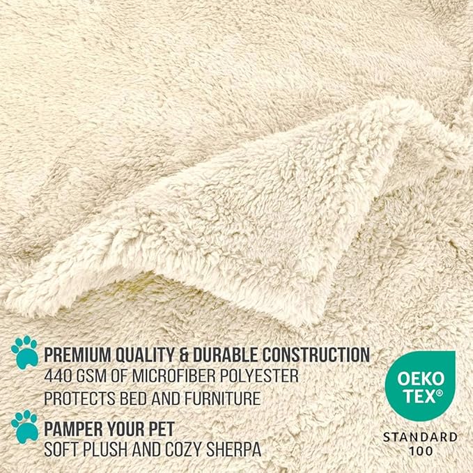 PetAmi Fluffy Waterproof Dog Blanket for Bed Large Dogs, Soft Warm Pet Sherpa Throw Pee Proof Couch Cover, Reversible Cat Blanket Sofa Crate Kennel Protector, Washable Mat (Beige Cream, 60x80)