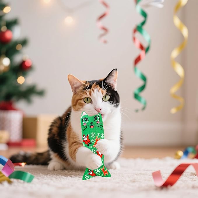 Christmas Catnip Toys for Large Cats Adult Indoor Cat Plush Toys with Crinkle Kitten Bite Dental Kicker Toy 6 Pcs