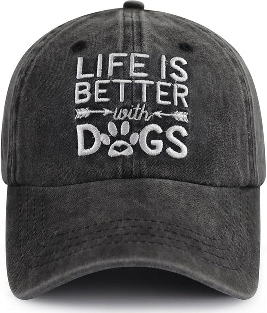 Life is Better with Dogs Hat for Men Women, Funny Adjustable Embroidered Animal Gifts Baseball Cap