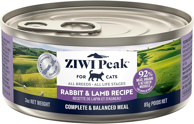 ZIWI Peak Wet Cat Food – All Natural, High Protein, Grain Free, Limited Ingredient, with Superfoods (Rabbit & Lamb, Case of 24, 3oz Cans)