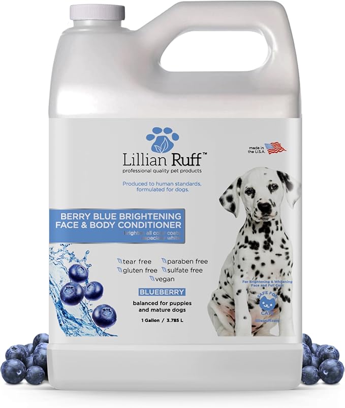 Lillian Ruff PRO Formula Berry Blue Brightening Dog Conditioner - Professional Whitening Conditioner, Hydrate Dry Skin, Soften, Detangle, Restore Shine - Provitamin B5, USA Made 128oz