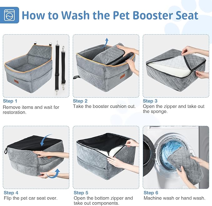 Dog Seat for Small Medium Dogs - 0-35 lbs, Memory Foam Booster Seat with Adjustable Leashes, Elevated Dog Car Travel Bed with Storage Pockets