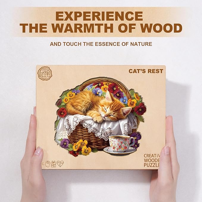 KAAYEE Wooden Puzzles for Adults, Cat’s Rest Puzzles, 85 Piece Unique Animal Shape Puzzle, Cat Wood Puzzle for Adults, Creative Gifts for Cat Lover/Friends/Family, Home Decor(8.5 * 7.2in)