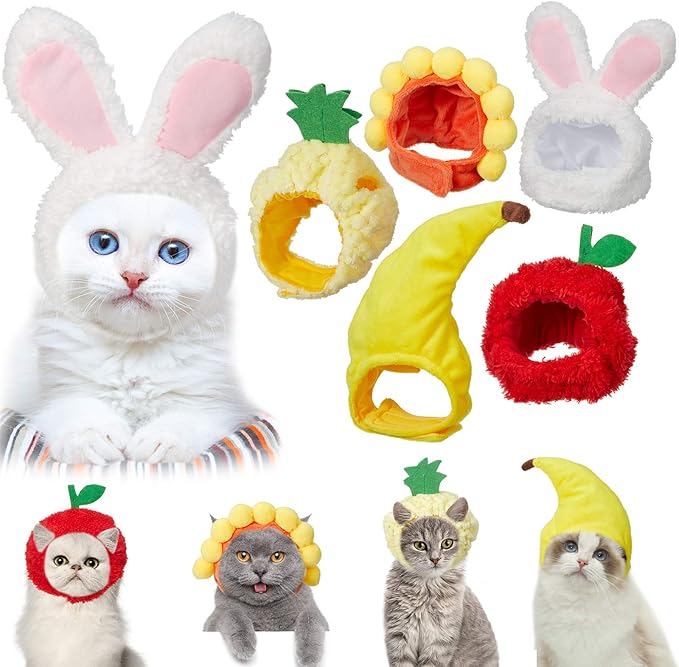 Weewooday 5 Pieces Cat Costume Christmas Bunny Hat Outfit with Ears Funny Cat Hat and Small Dogs Kitten Puppy Party Christmas Easter Costume Accessory Headwear(Cute Style)