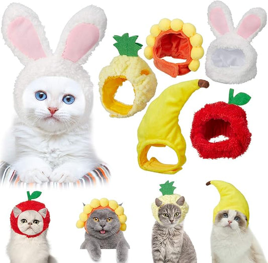 Weewooday 5 Pieces Cat Costume Christmas Bunny Hat Outfit with Ears Funny Cat Hat and Small Dogs Kitten Puppy Party Christmas Easter Costume Accessory Headwear(Cute Style)