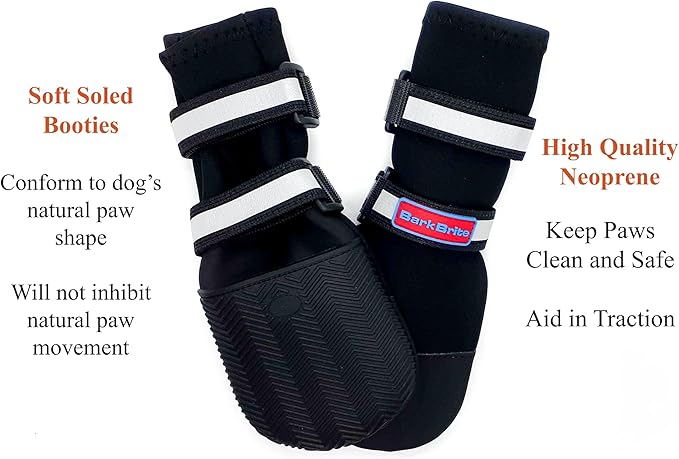 All Weather Neoprene Paw Protector Dog Boots with Reflective Straps in 5 Sizes! (Black Medium)