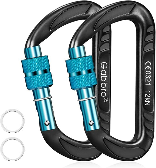Gabbro Carabiner Clips Heavy Duty, | Wiregate Snap, Screw Locking, Aluminum, Lightweight Caribeener | for Hammock, Hiking, Camping, Water Bottle, Dog Leash Harness, Keychains