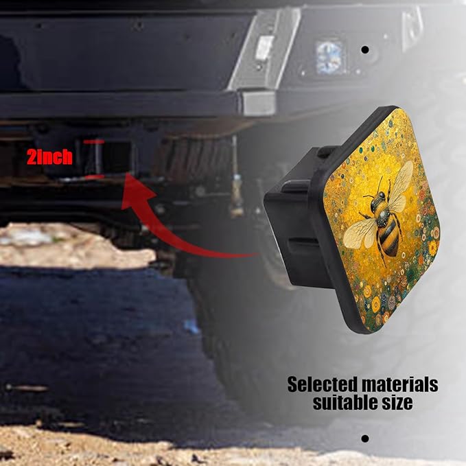 Hitch Cover Fits for 2-Inch Hitch,Golden Bee in Floral Galaxy Rubber Trailer Hitch Cover Tube Plug Insert,Car Exterior Accessories, Receiver Tube Hitch Plug