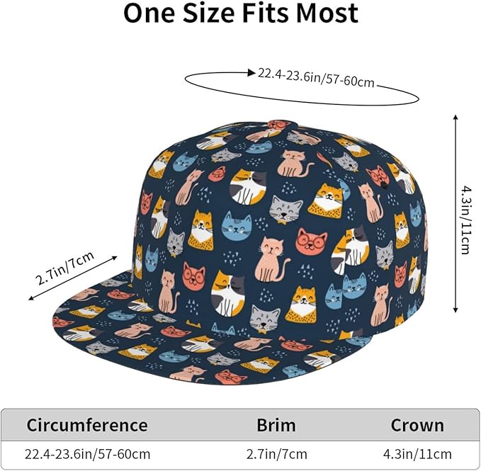 Cute Funny Cat Baseball Cap for Women Men Adjustable Flat Brim Cap Summer Baseball Sun Hats for Travel Hiking