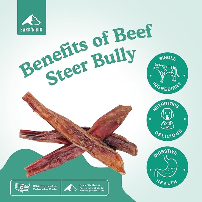 BARK'N BIG Thick Steer Sticks for Dogs - Chew Stick for Dogs, Odor Free Pizzle Sticks, Bully Chews Made in USA & Sourced in The USA - 5-6 Inch - 12 Ct