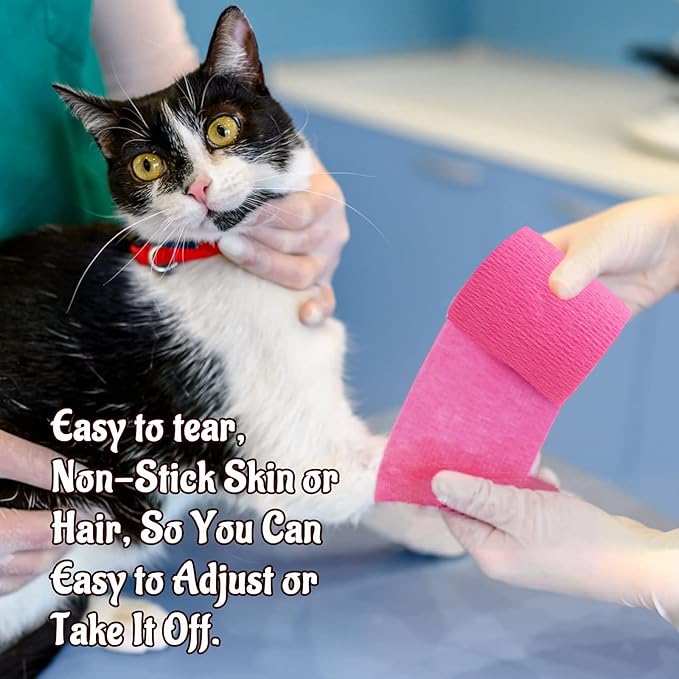 24 Pack Self Adhesive Bandage Wrap, 2” x 5 Yards Vet Wrap Cohesive Medical Tape Elastic Grip Tape Sports Tape Athletic for Ankle, Wrist Sprains, Pet (Pink, 4 Inch)