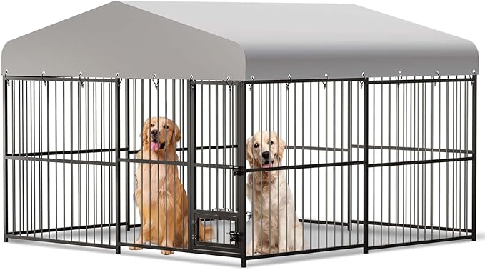 10x10x6 FT Large Dog Kennel Outside, Heavy-Duty Outdoor Cage with Roof and Lock,Covered Outside Kennel,for Medium and Large Dogs,Easy Assembly