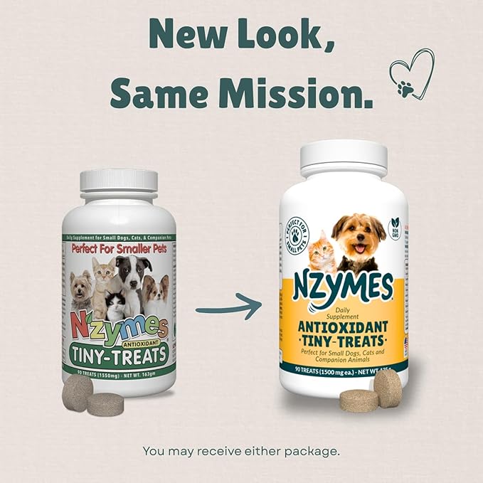 Nzymes® Antioxidant Tiny Treats - for Dogs Joints, HIPS, Paralysis, Skin, Coat, Hair Loss, Aging, Digestion, Seizures - Dog Treats for Small Dogs - 90 Treats - Made in The USA