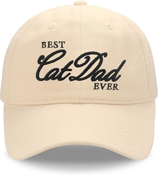 Cat Dad Gifts, Cat Dad Embroidered Letters Adjustable Baseball Cap Black