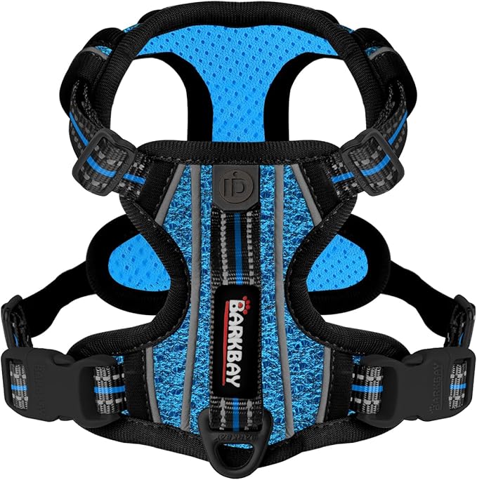 BARKBAY Dog Harness No Pull with ID Tag Pocket - Heavy Duty, Reflective, Easy Control for Small Dogs(Blue/Black,S)