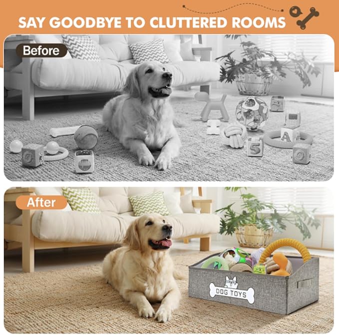 Dog Toy Basket, Specially Designed for Dog Toy Storage, Collapsible Dog Toy Box with Handle，Perfect for Storing Pet Toys and Accessories - Grey