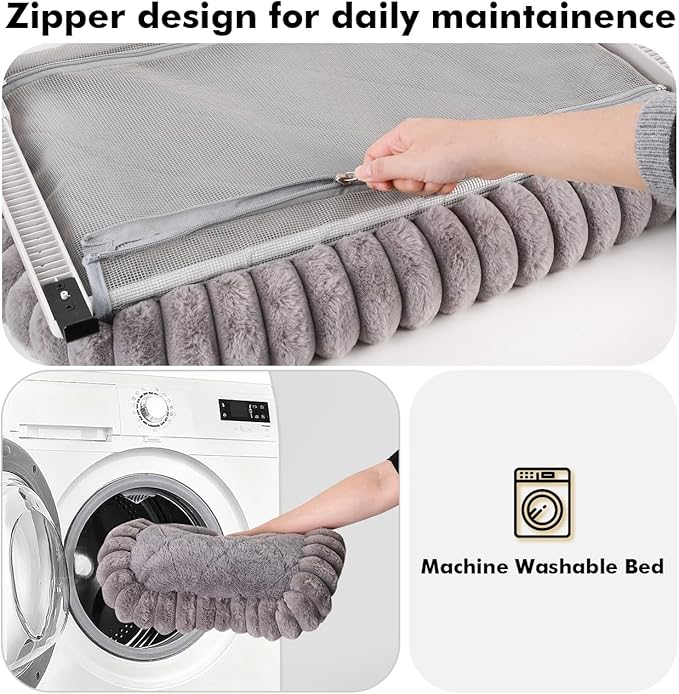 Cat Window Sill Perch,‌ 4-Sided Cushion Bolster Cat Window Seat with ‌Sturdy Frame,‌ ‌Easy Adjust Window Sill Mount Pet Bed for Indoor Cats (Gray, Large)