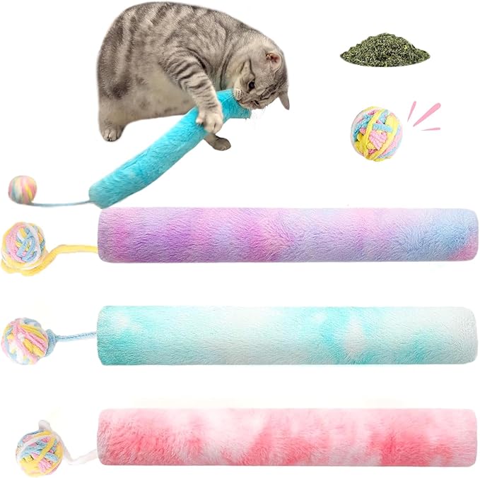 Cat Toy Pillows 3 Pack, Long Catnip Cat Kicker Toys, for Indoor Cats, Interactive Kitten Toys with Bell 14.6in/37cm