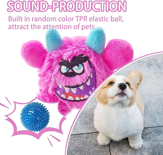 Squeaky Plush Dog Ball, Dental Care, Skin-Friendly and Soft and Relieve Stress, Little Monster Plush Ball Toy Suitable for All Breeds (Rose Red, Small)