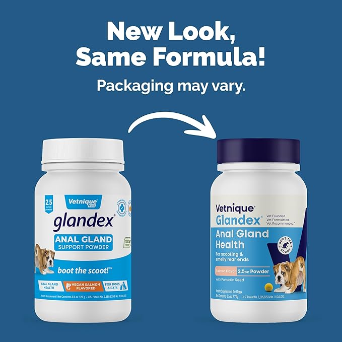 Vetnique Glandex Dog Fiber Supplement Powder for Anal Glands with Pumpkin, Digestive Enzymes & Dog Probiotics for Digestive Health - Vet Recommended - Boot The Scoot (Vegan Salmon, 2.5oz Powder)