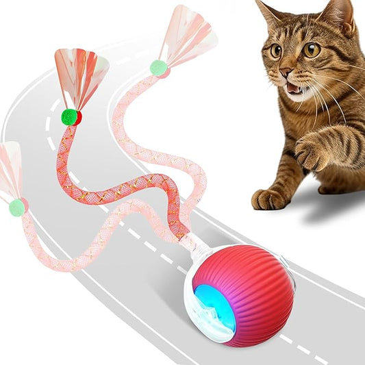 Interactive Cat Toys for Indoor Cats, Automatic Kitten Toys for Bored Indoor Adult Cats, Smart Kitten Rolling Ball Moving Balls Toy, Rechargeable Dog Cat Ball for Enrichment Exercise (Red)