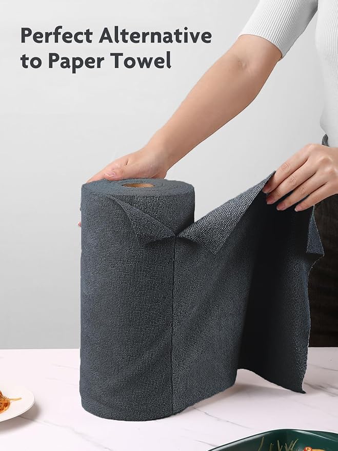 Fantasticlean Microfiber Cleaning Cloth Roll -75 Pack, Tear Away Microfiber Towels, 12" x 12", Reusable, Washable, Scratch Free, Ultra Absorbent for Car, Home Supplies (DimGray)