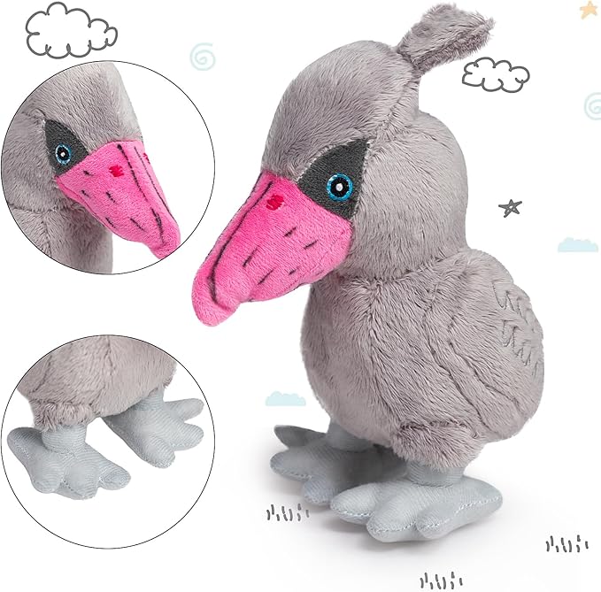 Hollypet Squeaky Plush Stuffed Durable Dog Toys, Cute Puppy Chew Toys for Small, Medium and Large Breed Dogs, Shoebill, Light Gray