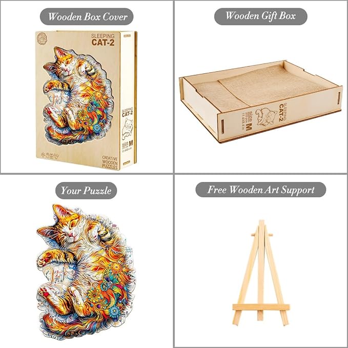 KAAYEE Wooden Puzzles for Adults, Sleeping Cat-2 240 Piece Unique Animal Shape Puzzle, Cat Wood Puzzle for Adults, Creative Gifts for Friends/Family, Home Decor(13.4 * 9.8)
