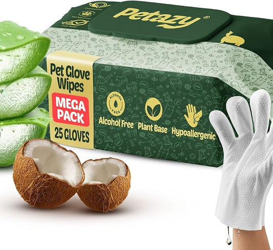 Pet Glove Wipes for Dogs & Cats – 25 Pack | Hypoallergenic, No Rinse, Extra Thick Cleaning Gloves with Aloe & Coconut Oil | Paws, Face, Ears & Butt | Travel Friendly, Gentle & Safe