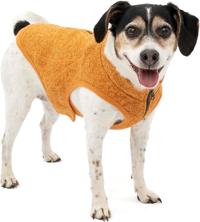 Kurgo Core Dog Sweater - Knit Dog Sweater with Fleece Lining, Zipper Opening for Harness, Adjustable Neck, Year-Round Cold Weather Pet Jacket for Small Dogs (Heather Orange, Small)
