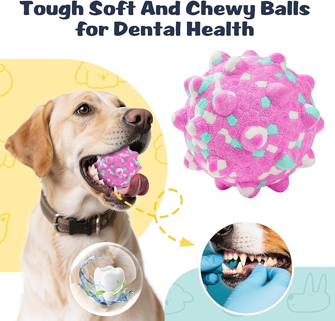 HIPPIH Dog Balls Interactive Tennis Balls for Dogs, Dog Toys for Aggressive Chewers, Tough Puppy Chew Toys for Teething, 3" Fetch Ball Water Toy for Small/Medium Breed, High Bouncy & Floating, 3 Pack