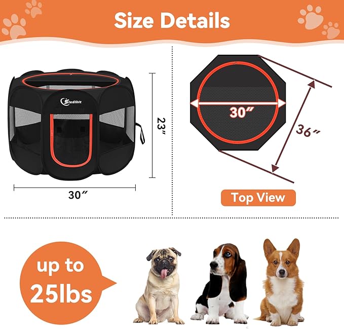 Dog Playpen, Puppy Pet Playpens Indoor for Medium Dogs Tent Crates Cage Indoor/Outdoor, Portable Pop Up Dog Kennel Playpen with Carrying Case for Dogs/Cats/Rabbits, Black
