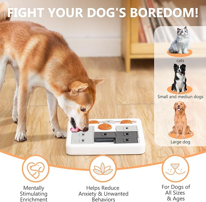 Durable Dog Puzzle Toy and Slow Feeder - Tough Dog Toys with Squeaky Sounds, Interactive Pet Toys for Small and Large Dogs to Keep Them Busy, Includes Food Dispensing Feature