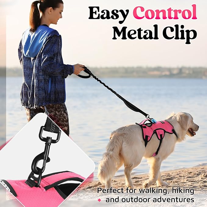 rabbitgoo Escape Proof Dog Harness, Soft Padded Full Body Pet Harness, Reflective Adjustable No Pull Vest with Lift Handle and Leash Clip for Large Dogs Walking Hiking Training, M, Pink