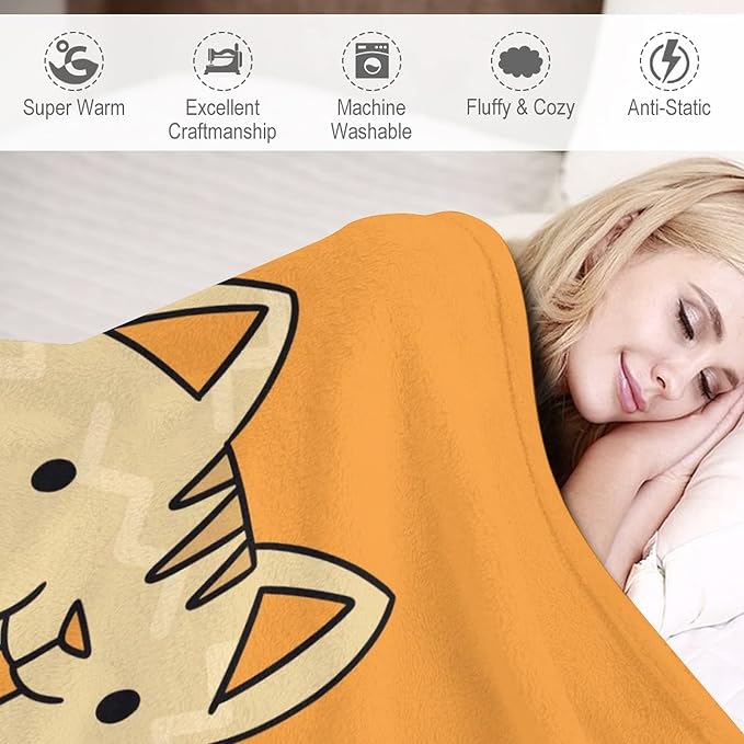 Cat Blanket Gifts - 40"x50" Cute Throw Blanket for Adults Kids - Orange Soft Plush Throws for Bed, Couch & Travel