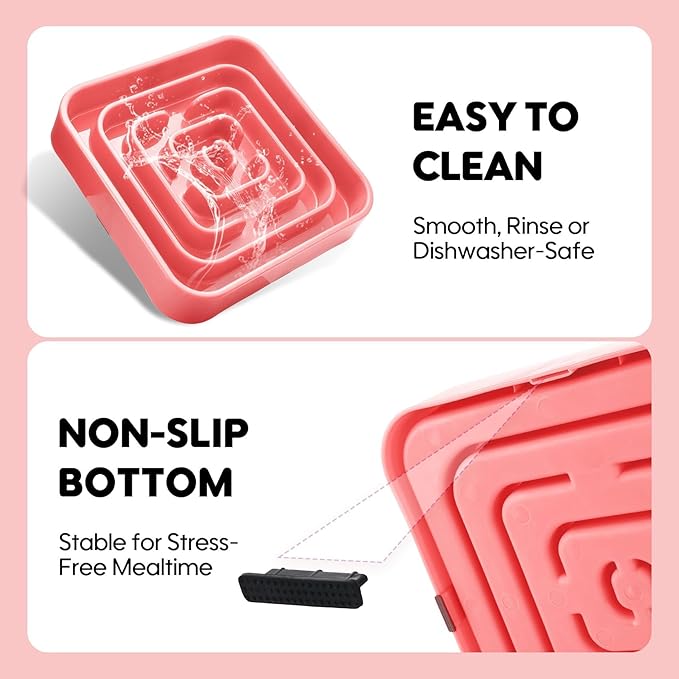 TOBYTO Slow Feeder Dog Bowls for Large Medium Breed, Anti-Choking Pet Slow Feeding Food Bowl, Non Slip Maze Puzzle Dog Feeder Bowl Prevent Bloating,Pink