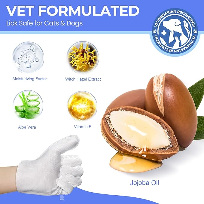 Pet Cleaning Glove Wipes for Dogs & Cats, Hypoallergenic Deodorizing Disposable Bathing Wipes,No-Rinse Grooming Wipes, Extra Thick,Perfect for Pet Dry Cleaning,Daily Care and Travel,24 pcs