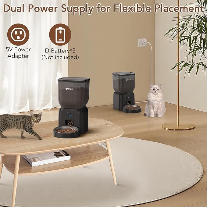Automatic Dog & Cat Feeder,APP Controlled with Freshness Preservation, 4L Timed Cat Feeder with Timer Programmable, HD Camera for Voice and Video Recording (Black