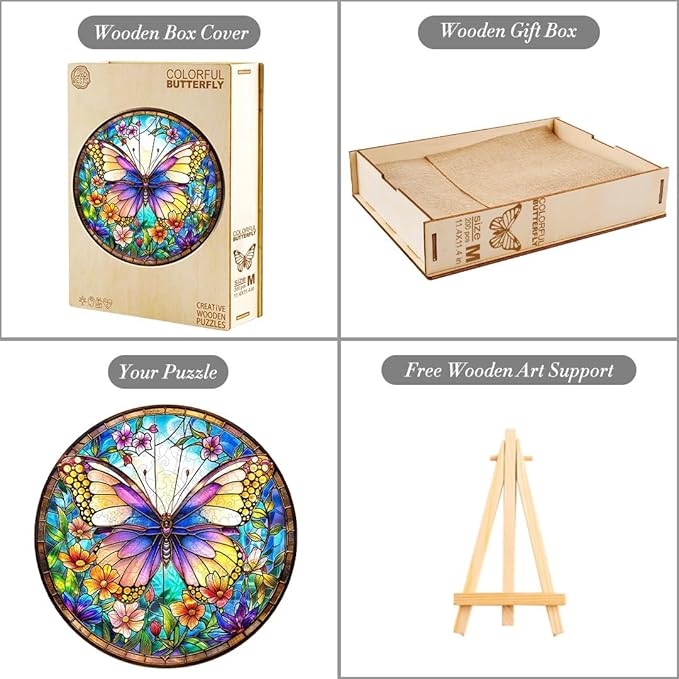 Wooden Puzzle for Adults-Colorful Butterfly Wooden Puzzle Unique Shape Advanced Wooden Jigsaw Puzzle for Adult, Wood Puzzles,Challenge Wooden Jigsaw Puzzle (S-8.5 * 8.5in-100pcs)