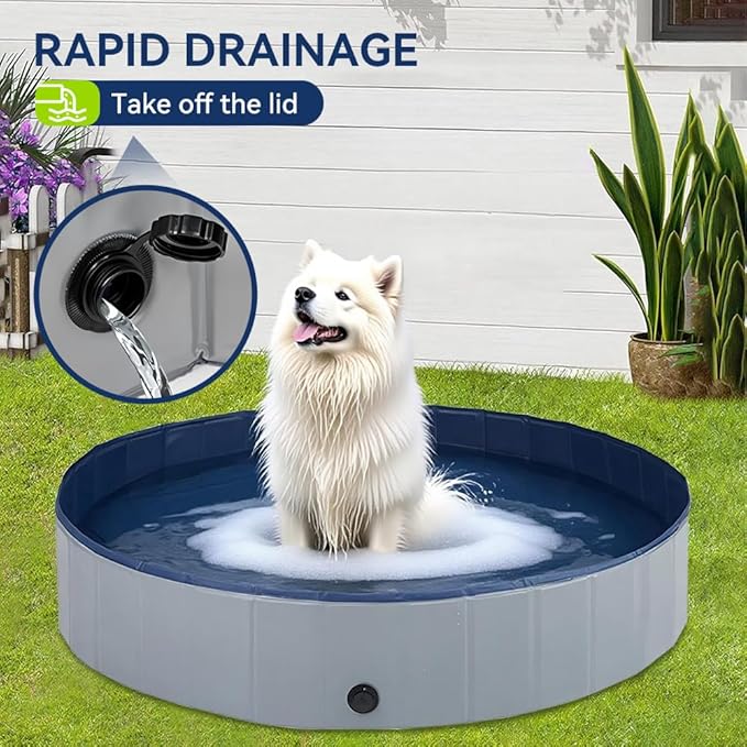 Foldable Dog Pet Bath Pool,Portable Hard Plastic Swimming Pool,Pet Bathing Tub for Small Medium Large Dogs Cats,39 x 12 Inches Grayish Blue