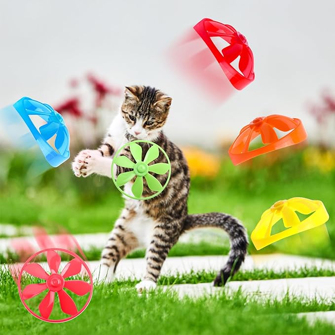 KIMOBER 17Pcs Cat Fetch Toy, Kitten Interactive Tracking Toys with 15Pcs Colorful Flying Propellers for Pets Cat Hunting Chasing Training Exercise