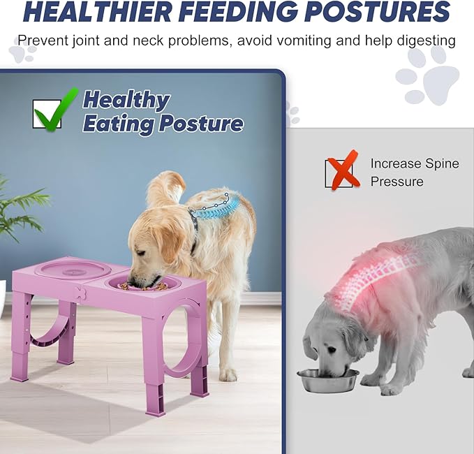 XIAZ Slow Feeder Dog Bowl Elevated Food and Water Bowl Stand for Large Medium Sized Dog, 4 Heights Adjustable, Non-Slip, Durable, Prevents Bloating & Improves Digestion for Dogs