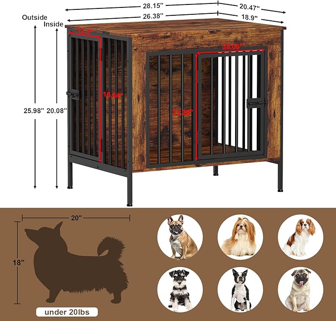 EasyCom Dog Crate Furniture for 1 or 2 Dogs, Heavy Duty Single/Double Dog Crates for Small/Medium/Large Dogs, Dog Kennel Furniture Indoor as TV Stand, Small Size 28.15" L(0-20 Pounds), Brown