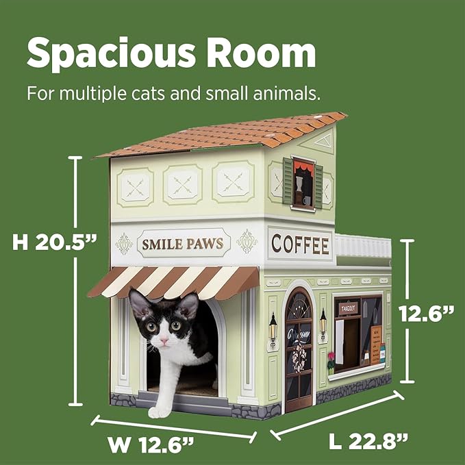 SMILE PAWS Cat Beds for Indoor Cats, Cardboard Cat House with Scratchers, Coffee Shop, Large Sturdy Cat Furniture Condo Cave Tent, Easy to Assemble Pet Toys Accessories Stuffs, Bunny Small Animals