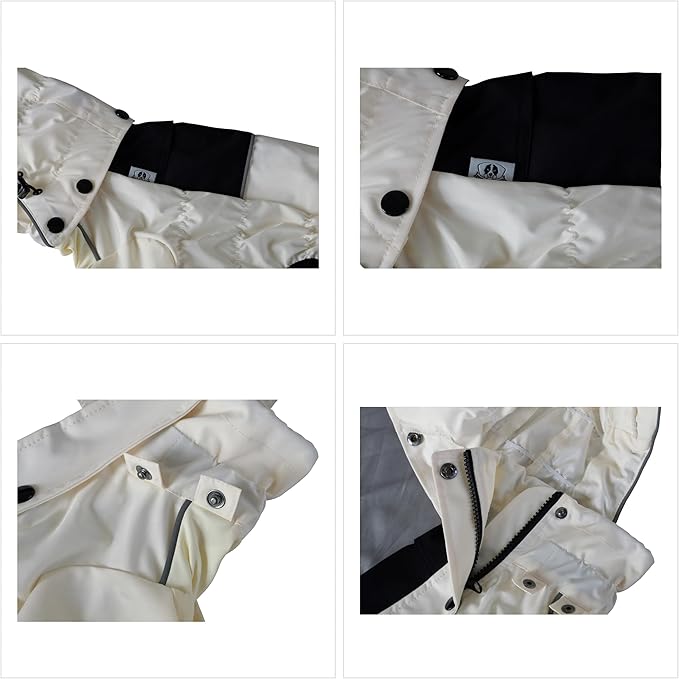 LOVELONGLONG Waterproof Dog Raincoat with Removable Hood – Outdoor Full Body Dog Jacket, Windproof Snowproof Shell Suit – All Season Pet Rain Gear Ivory 3XL