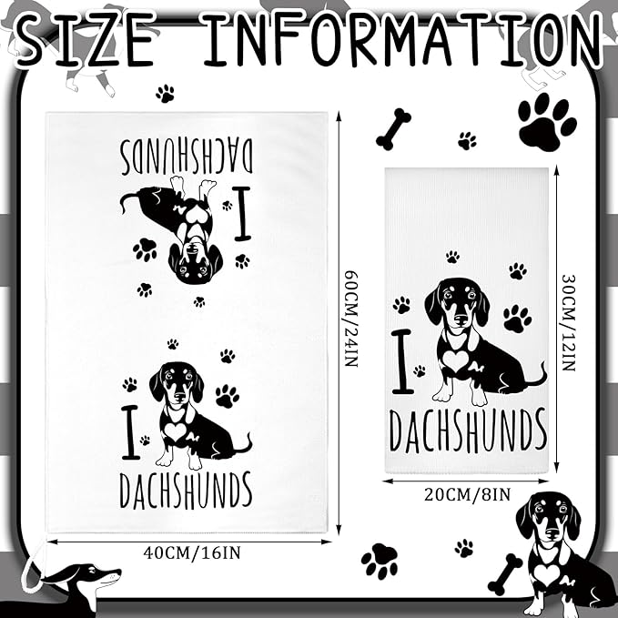 TecUnite 6 Pcs Dachshund Kitchen Towels Set Funny Long Dog Dishtowels Cute Dachshund Absorbent Decorative Hand Tea Towels for Cleaning Drying Women Mom Dog Lovers Housewarming Gifts Decor