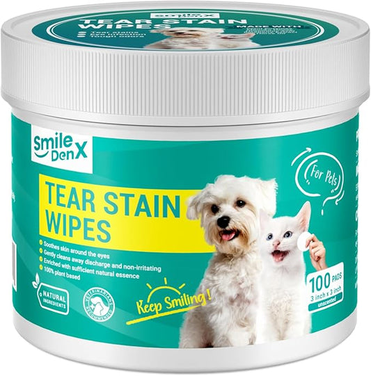 Dog Eye Wipes, Gentle Eye Wipes for Dogs & Cats, Pet Eye Cleaner Wash Removes Discharge, Crust, Debris, and Gunk (100, Unscent)