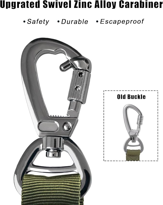 Hotsky Tactical Dog Leash Heavy Duty for Medium Large Dogs That Pull,4-6Ft Strong Bungee Shock Absorbing No Pull Dog Leash with Padded Double Handle and Car Seatbelt,ArmyGreen